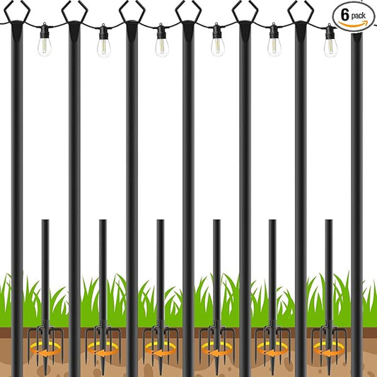 AHRLHR 7 Pack String Light Poles,Poles for Outdoor String lights10 Ft Metal Poles with Fork for Outdoor String Lights,Outdoor Light Poles with Fork,Patio,Deck,Backyard