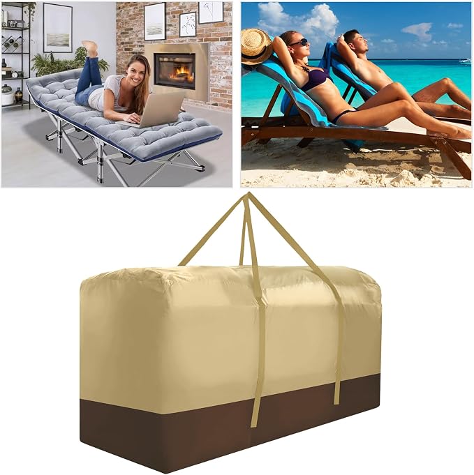 Outdoor Cushion Storage Bag Extra Large 420D Oxford Waterproof Patio Cushion Storage Bags with Zippers and Handles, 60" L x 20" W x 28" H (Beige,2 Pack)