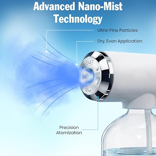 Cordless Disinfectant Fogger Machine with 300ML Tank - 1.5–2M Coverage Portable Barber Spray Gun with 5500 RPM Motor Blue-Light, 1500mAh Battery 55 Minutes Runtime - Handheld Fogger for Home Business