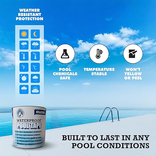 Burro Adhesives Waterproof Clear Pool Tape 4" x 10' - Heavy Duty PVC Vinyl Pool Repair for Underwater & Dry Applications, Commercial & Residential Pools, Instantly Seals Leaks