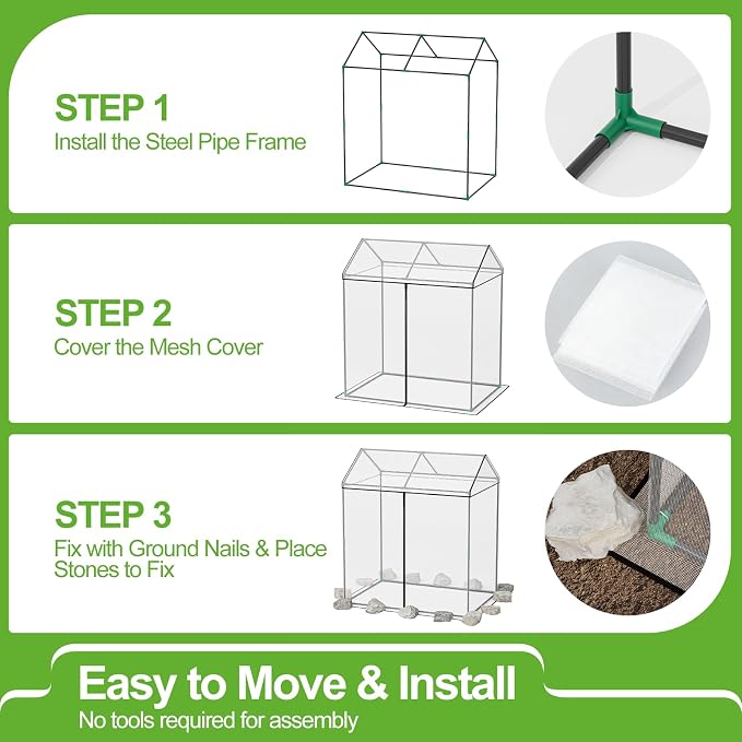 SPECILITE 51"x35"x49" Walk-in Garden Plant Netting Mesh Cover, Crop Cage with Frame and Zippered Door, Plant Protectors from Animals, Plant Protection Tent for Vegetables, Fruits, White