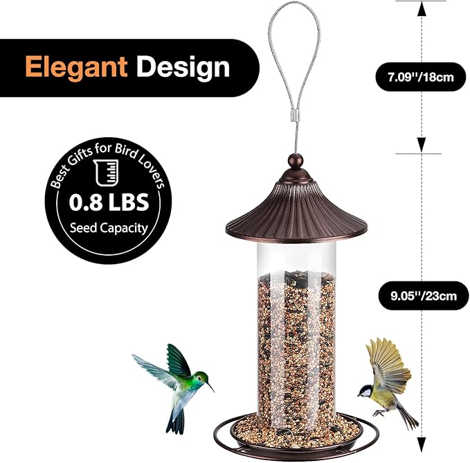 Bird Feeder, Easy to Fill Feeder for Small Wild Birds, Metal - Hanging Bird Feeder for Garden Yard Outside, 0.8 LBS Capacity