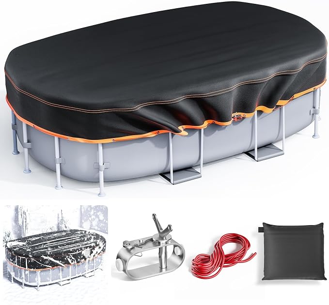 12x18Ft Oval Pool Cover - Solar Rectangular Covers for Above Ground Pools, Oxford Fabric Pool Covers for Above Ground Pools with Winch and Cable, Waterproof and Dustproof Swimming Pool Cover