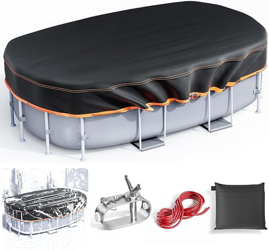 12x18Ft Oval Pool Cover - Solar Rectangular Covers for Above Ground Pools, Oxford Fabric Pool Covers for Above Ground Pools with Winch and Cable, Waterproof and Dustproof Swimming Pool Cover