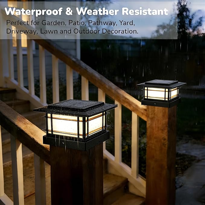 Dynaming 4x4 Solar Post Cap Lights Outdoor with 2 Color Modes, Fence Post Solar Lights Black Shell Fit for Vinyl/Wooden Posts, High Brightness SMD LED Lighting Decor for Garden Deck Patio, 8 Pack