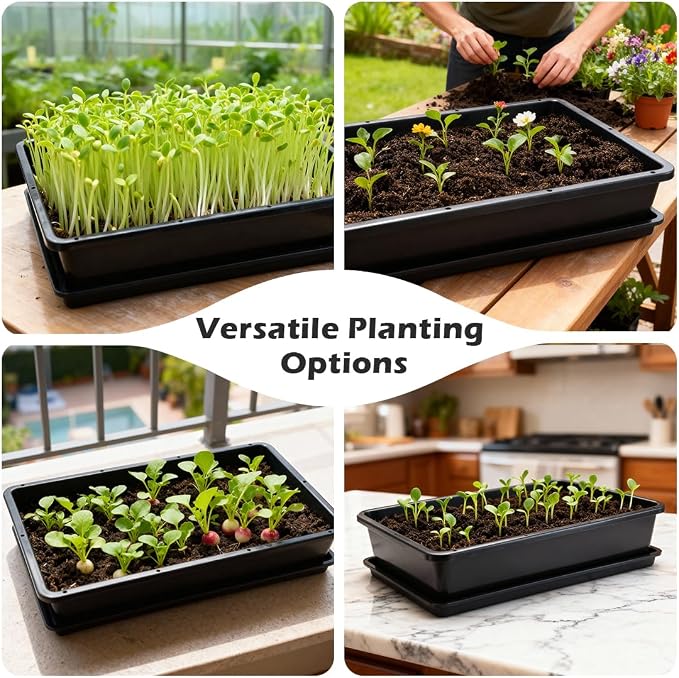 RooTrimmer 5 Pack Soil Blocking Trays(14"x12"x3"), Plastic Flat Plant Tray for Holding or Collecting Drainage Water, Elevated Microgreen Seed Starter Tray for Seed Germination (Black)