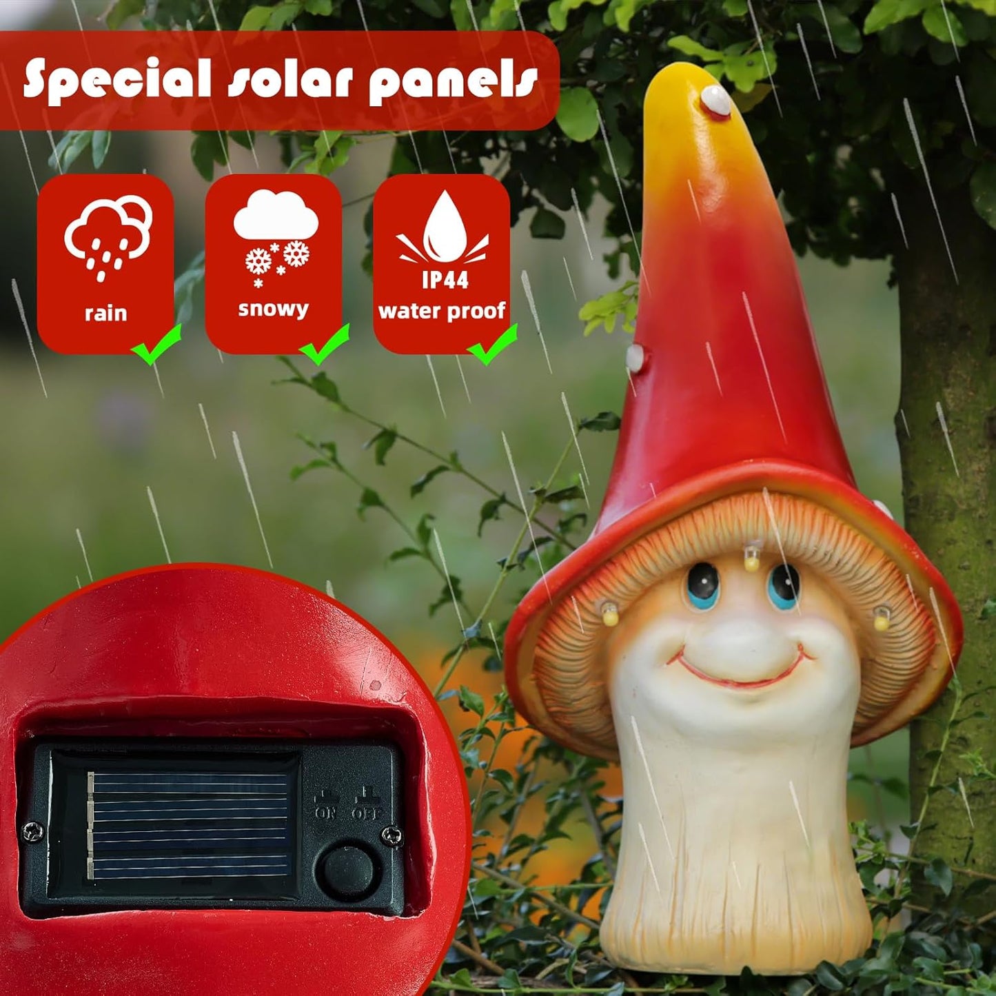 Solar Garden Large Mushroom Decor Outdoor Statue - Mushroom with LED Waterproof Sculptures Lights, Cute Mushroom Pond/Yard Statues Outside Decoration, Home, Lawn, Patio, Resin Fairy Ornament