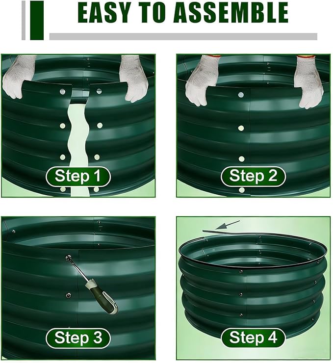 GrowHaus 2x2x1FT Galvanized Raised Garden Bed, Planter Boxes Outdoor Round Metal Garden Beds for Planting Vegetables Flowers Herbs 2 Pack Dark Green