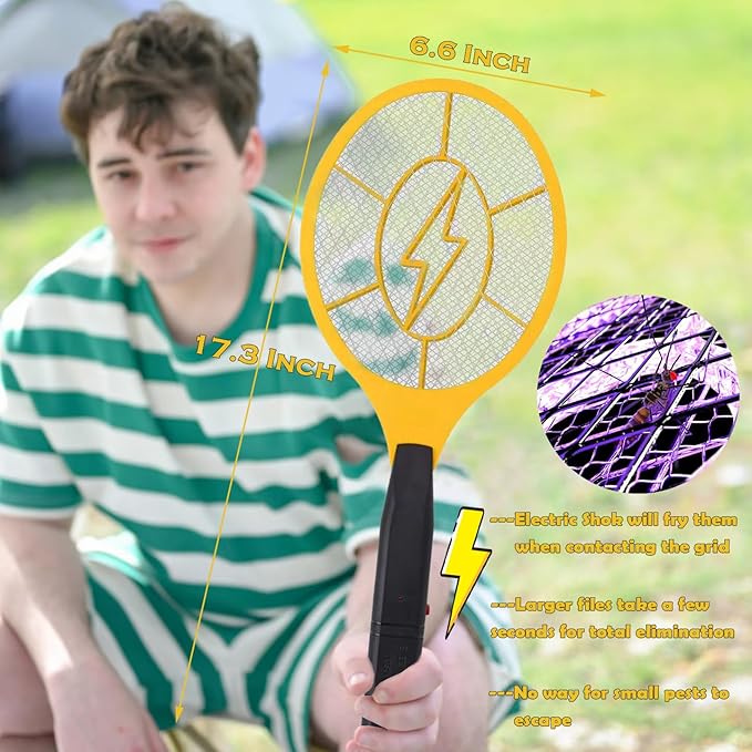 2 Pack Electric Fly Swatter, Bug Zapper Racket for Indoor Pest Control, Handheld Insect Killer Bat Battery Powered Electric Mosquito Swatter for Outdoor and Home