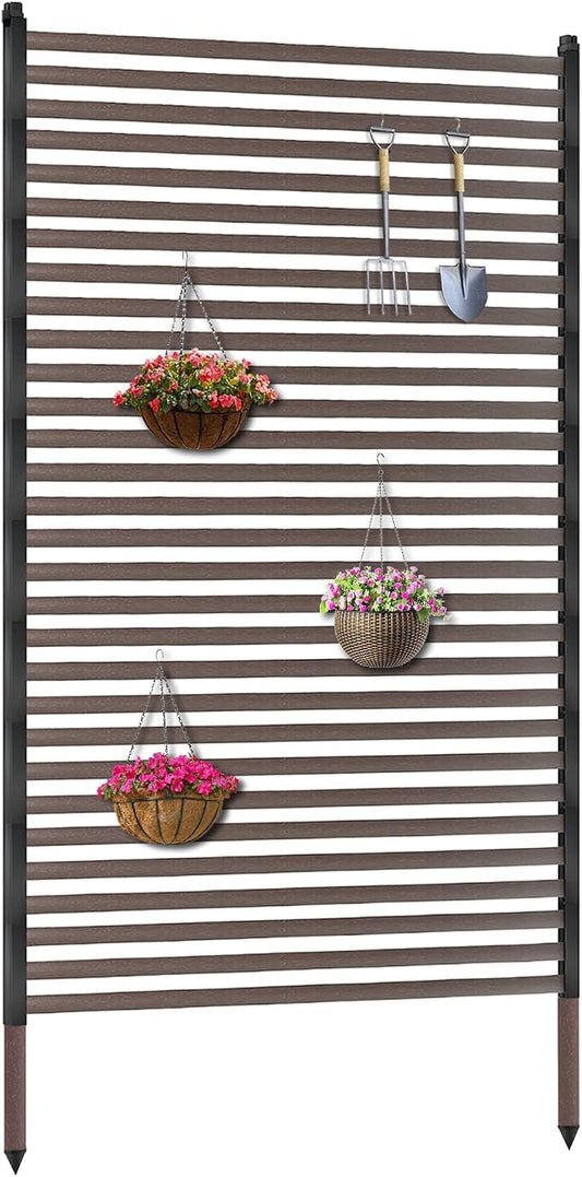 Twira Outdoor Privacy Screen 35" x 71", Privacy Fence Screen for Outside, Trash Can Metal Privacy Panels, 3FT x 6FT Decorative Pipes and Slats Divider Tall Fence Sticks for Backyard Patio Garden Brown