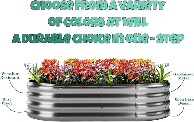 ZFHgarden Galvanized Metal Planter Round Raised Garden Bed Kit for Gardening Outdoor Galvanized Planter Outdoor 1PC METAL8X2X1FT
