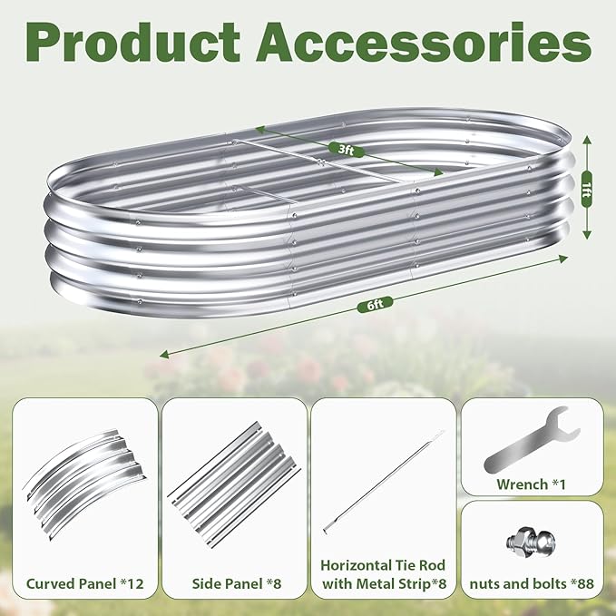 Galvanized Raised Garden Bed Outdoor, 6x3x1ft(2 Pack) Metal Heavy Duty Planter Boxes for Gardening, Easy Assemble Large Oval Plant Container Kit for Vegetables, Flowers, Fruits, Silver
