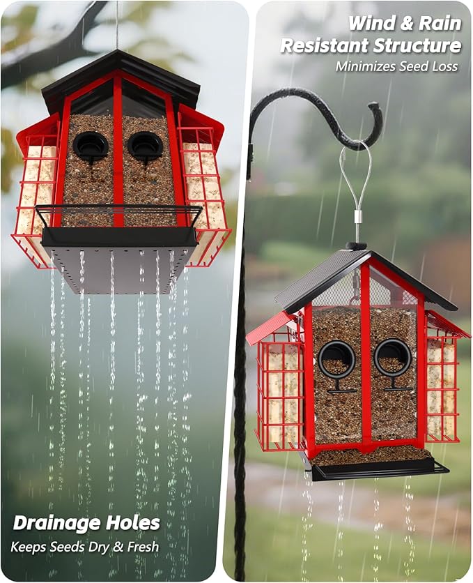 Weatherproof Bird Feeders for Outdoors - 4Lbs Large Metal Suet Feeder for Cardinal Finch, Garden Decor (Ordinary Red)