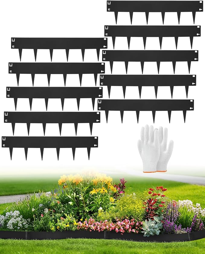 10-Pack Metal Landscape Edging 40" L x 8" H Black Galvanized Steel Landscape Edging, Bendable, Easy to Install and Durable for Garden and Yard Pathway Divider, Total Length 33Feet