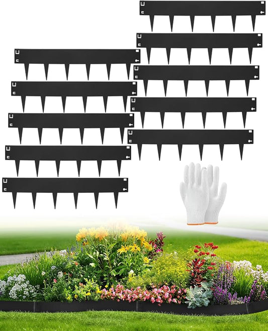 10-Pack Metal Landscape Edging 40" L x 8" H Black Galvanized Steel Landscape Edging, Bendable, Easy to Install and Durable for Garden and Yard Pathway Divider, Total Length 33Feet