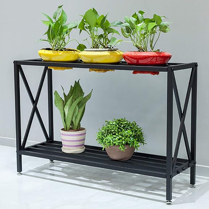 2-Tier Iron Pot Shelves, Plant Stand, Plant Shelf Holder, Flower Display Storage Rack for Outdoor, Indoor, Balcony 35.4’’ x 11.8’’ x 23.6’’