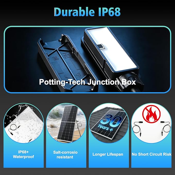 200 Watt Solar Panel, HPBC 225w Solar Panels, 25.5% High-Efficiency Solar Cell rv Solar Panels IP68 Rate for Home Off-Grid System Roof RV Boat Marine Trailer Farm(HPBC 225w)