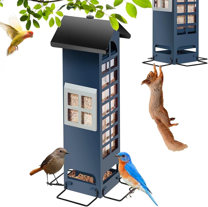 Metal Squirrel Proof Bird Feeder Blue + Metal Squirrel Proof Bird Feeder Red