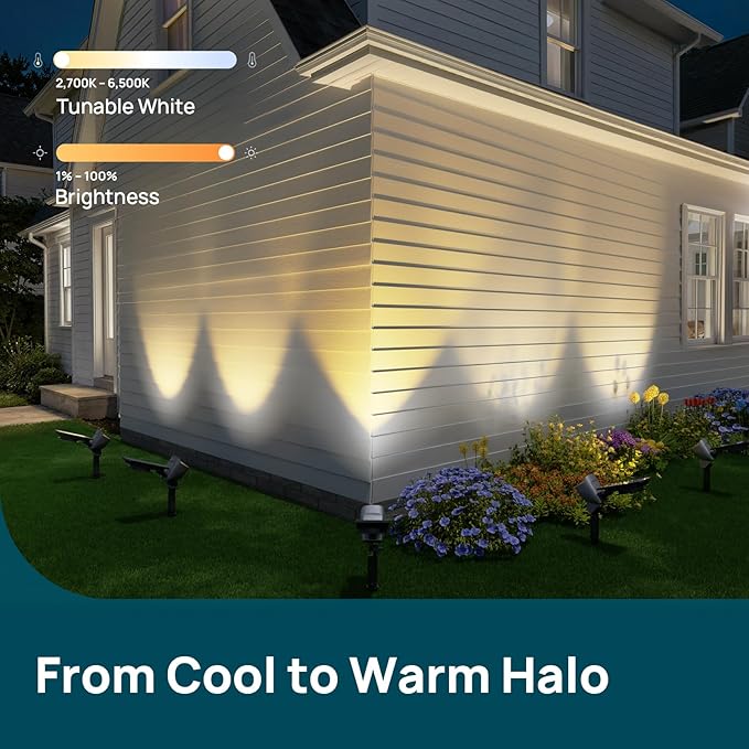 Linkind Smart SL6C Outdoor Lights Solar Powered, Dual-Ring Solar & USB Charging Solar Spotlights Outdoor Waterproof IP66, Color Changing Spot Light for Trees, Yard, Garden, Landscape, 4 Pack