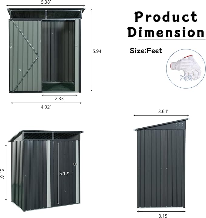 KEIKI 5x3 FT Outdoor Metal Storage Shed with Transparent Plate and Lockable Door for Garden Yard