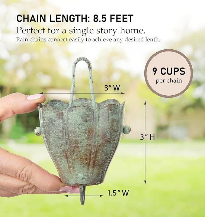 Good Directions 491V1-8 Crocus Rain Chain 8-1/2 Feet Long, Large Cups, 100% Blue Verde Pure Copper