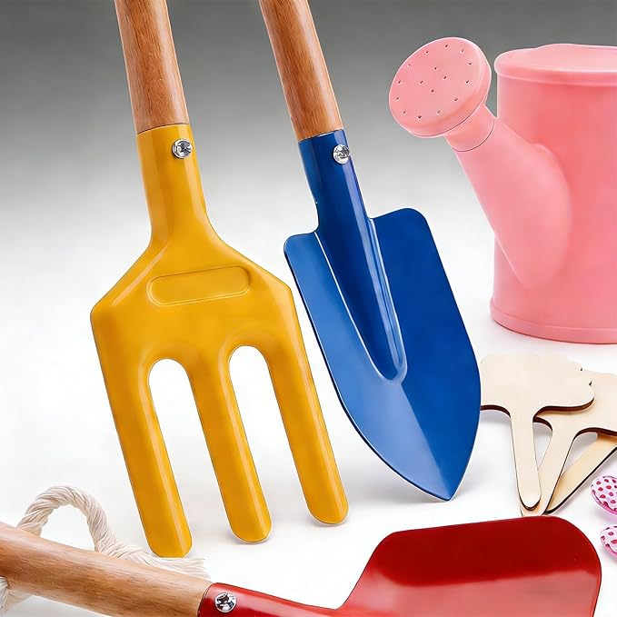 Kids Gardening Tools Set Toddler Gardening Kit with Apron & Tote Bag, Shovel, Fork, Trowel and Gloves, Outdoor Gardening Toys Easter Gifts for Children Ages 3-10