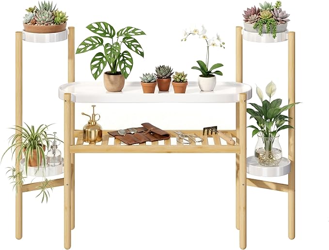 APRTAT Bamboo Plant Stand Indoor, 4 Tier Tall Plant Storage Stand Table Top for Multiple Plants, Window Plant Shelf Table Plant Rack for Balcony Garden Living Room Indoor Outdoor Home (4-Tier-12 Pot)