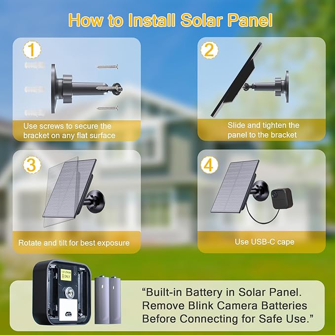 Zivif USB C Solar Panel for Blink Camera, 4W Solar Power Charger Compatible with Blink Outdoor 4 (4th Gen) Camera, with Adjustable Mount, 9.84ft Charging Cable