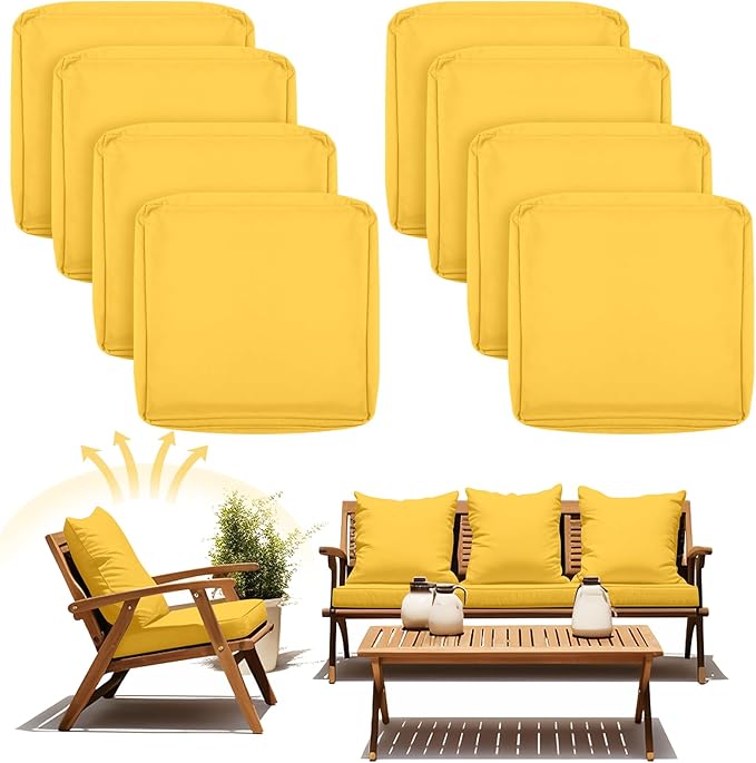 Mindsoft 8 Pcs 24"x24" Patio Cushion Covers Outdoor Cushion Covers Replacement High UV Resistant Anti Slip Waterproof Patio Chair Seat Slipcovers for Outdoor Furniture(Yellow)