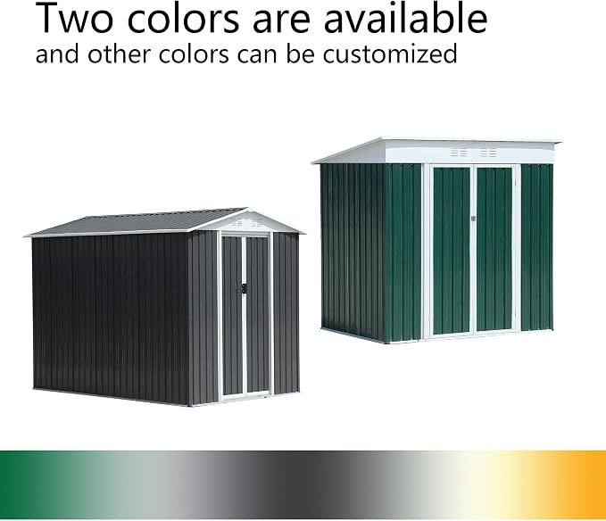 6FT x 4FT Apex Roof Garden Shed, Outdoor Metal Storage Shed, Galvanized Steel & Aluminum Alloy Frame, Sliding Door Tool Storage House, Weather Resistant Backyard Patio Bike Storage, Green