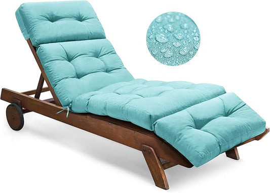 Outdoor Chaise Lounge Chair Cushion Waterproof 74.4 x 22 x 4.7 Inches Memory Foam Lounge Chair Cushions Replacement for Outdoor Furniture with Ties, Thickened Pool Lounge Chair Cushion, Teal