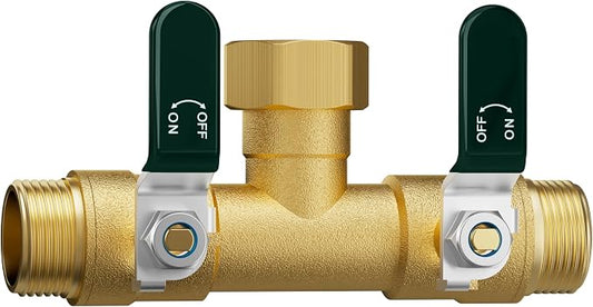 EBH Garden Hose Splitter 2 Way, Heavy Duty Solid Brass Hose Splitter with Shutoff Valves, Water Spigot Splitter With 304 Stainless Steel Handle, Full Flow Outdoor Faucet Splitter, 3/4" GHT Thread