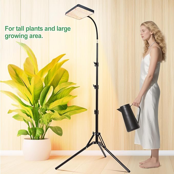 FRGROW 2026 Grow Light with Stand, 4/8/12/16/20H Timer, 25 Watt Power Draw, NO Need Adapter, Bright Enough for Indoor Tall Plants, Bonsai Tree, Daisy Chain Function, 40"-64" Height Adjustable