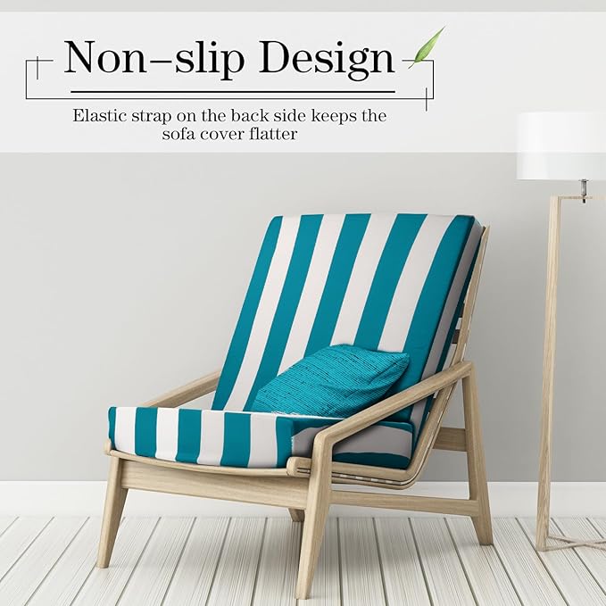 Newwiee 8pcs Patio Stretch Cushion Covers Stripe Outdoor Cushion Covers Replacement Patio Furniture Couch Slipcover Sofa Chair Seat, Thin Fabric Breathable Soft Flexibility Protector(Turquoise)