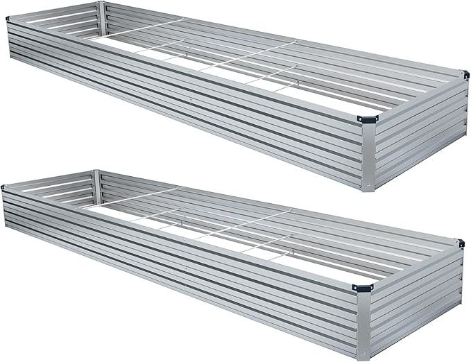 Meberam 2 Pack 12x2x1FT Galvanized Raised Garden Beds Kit Outdoor Metal Gardening Planter Box for Vegetable Elevated Flower Herbs,Silver