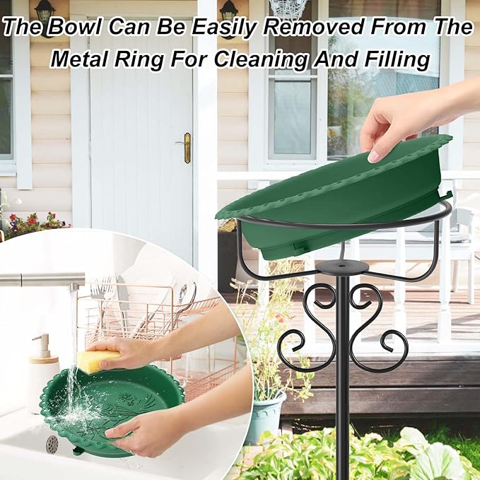 Bird Bath for Outside,40In Vintage Freestanding Bird Feeder Birdbaths for Outdoors, Bird Bath Detachable Plastic Bowl for Garden Patio Yard Lawn Decor, 5-Pronged Base & Easy to Clean (Green)