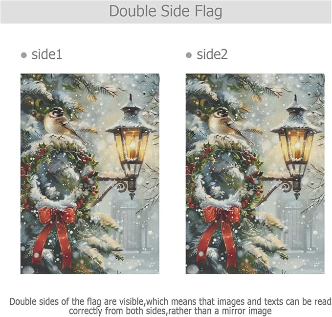 Pfrewn Christmas Winter Garden Flag 12x18 Double Sided Bird Lamp Berry Wreath Snowy House Yard Flags Welcome Winter Outdoor Indoor Banner for Party Home Merry Christmas Xmas Decorations