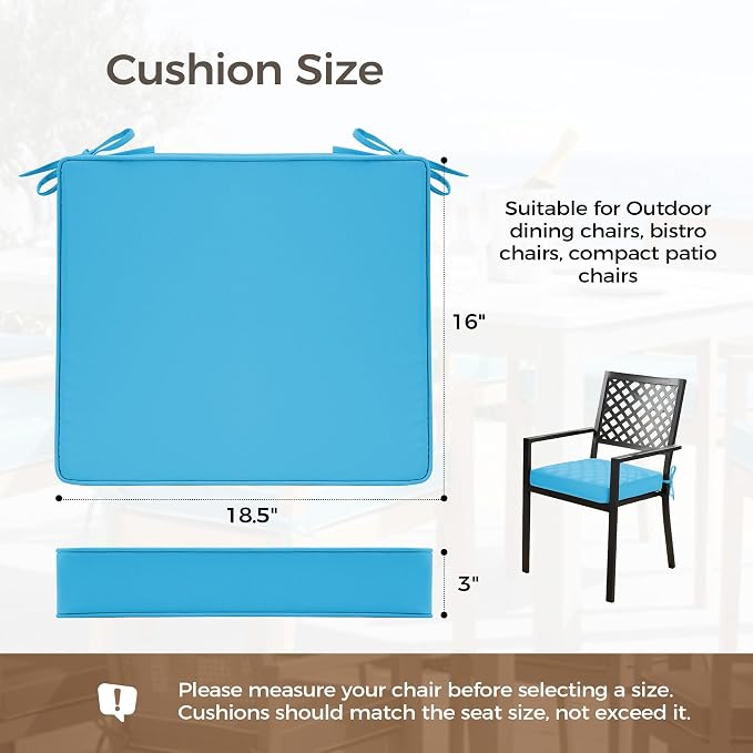 UNIKOME Outdoor Chair Cushions Set of 4, Water Resistant Patio Seat Cushions with Ties for Outdoor Furniture, High-Density Foam, UV & Fade Resistant, Piped Edge – 18.5" x 16" x 3", Teal