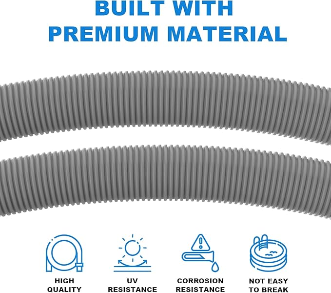 Poolvio Pool Vacuum Hose 2-Pack, Spare & Replacement, 40" Flexible Spiral-Wound Hose with 1.5" Male & Female Cuff Ends, Compatible with Most Inground Pool Automatic Cleaners, Gray