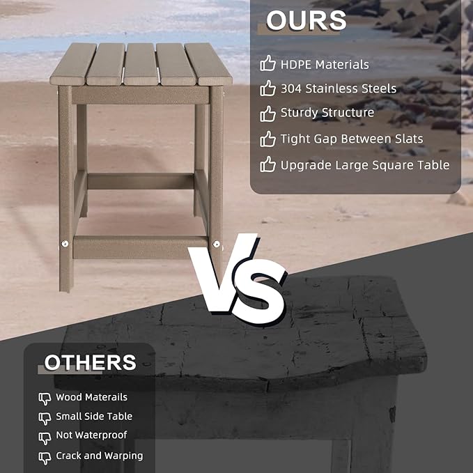 GARDENSTAR Outdoor Side Tables Adirondack, HDPE Small Table for Patio,Outside End Table for Porch, Deck, Pool, Weather Resistant/Easy Maintenance