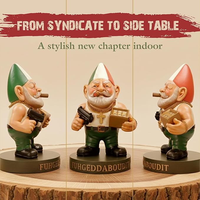Vito CorleGnome' - 11’’ Funny Gnome Decorations/Ornaments/Figurines for Home/Yard/Patio/Garden/Indoor Statues - Italian Decor - Grandmother Mom Non Solar