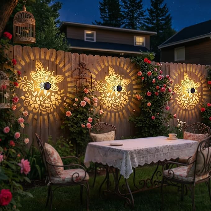 Gardsee Solar Fence Lights Outdoor 2 Pack Deck Step Wall Lights Butterfly Metal Waterproof LED Warm Yellow Light for Garden Post Patio Backyard Yard Decor (Black 3)