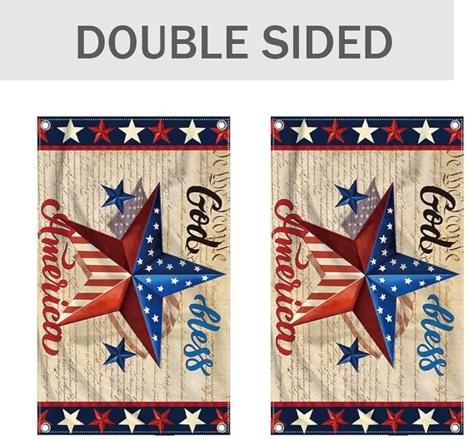 Patriotic God Bless America 4th of July House Flag 3x5 FT Vertical Double Sided Blue Red Star Independence Day Memorial Day Banner Yard Outside Décor