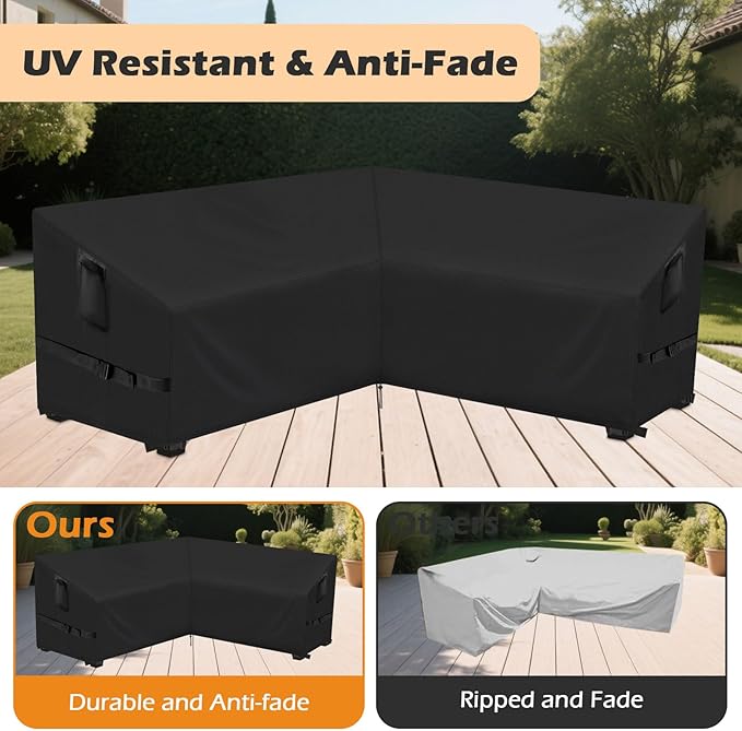 Outdoor V-Shaped Sectional Sofa Cover, 120" x 120" Waterproof Patio Couch Covers, Sectional Outdoor Furniture Covers for Winter, 120" L x 32" W x 30" H