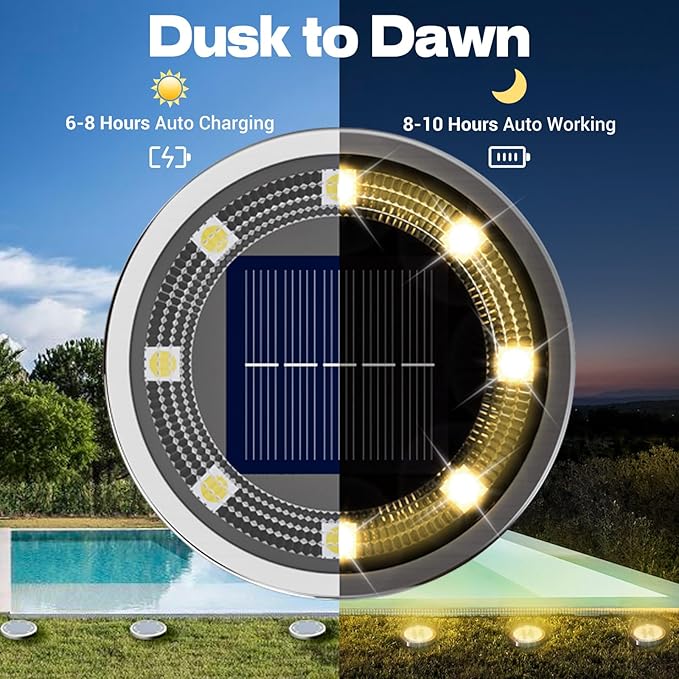 vighep Solar Ground Lights, 18 Pack Flat Solar Light Outdoor Waterproof, Bright LED Solar Disc Lights, 3000K Warm White Landscape Lighting for Outside Yard Garden Pathway Driveway Lawn