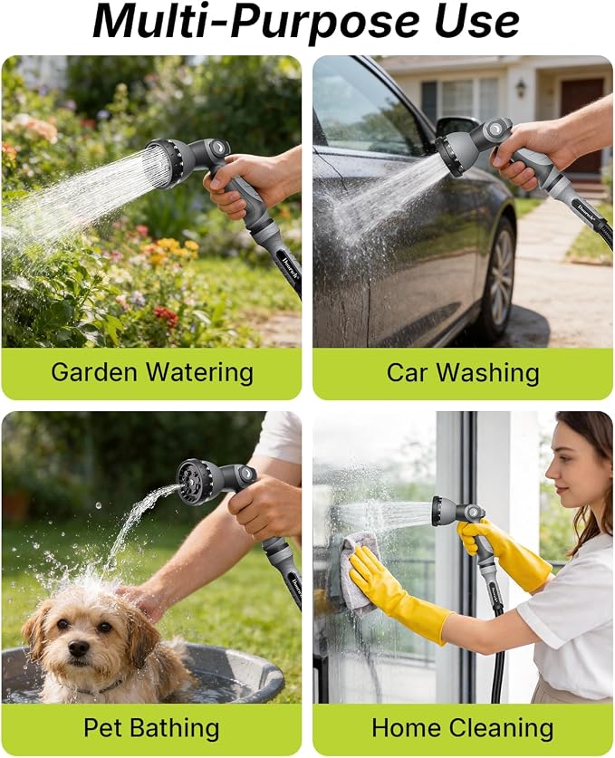 Garden Hose, Flexible Ultra Lightweight Durable, Kink-Free Water Hose with 10 Function Sprayer - Non-Shrinking, Easy to Store, All-Weather, High-Pressure, Black (25 FT)