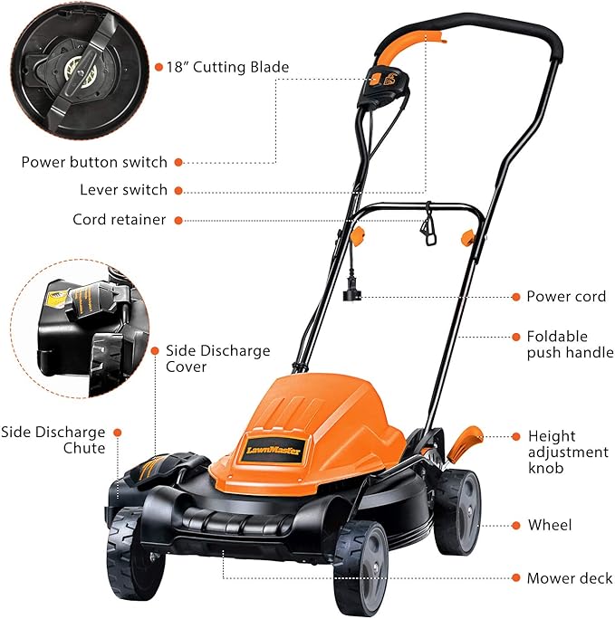 LawnMaster Electric Lawn Mower + Yard Master Outdoor Garden Extension Cord