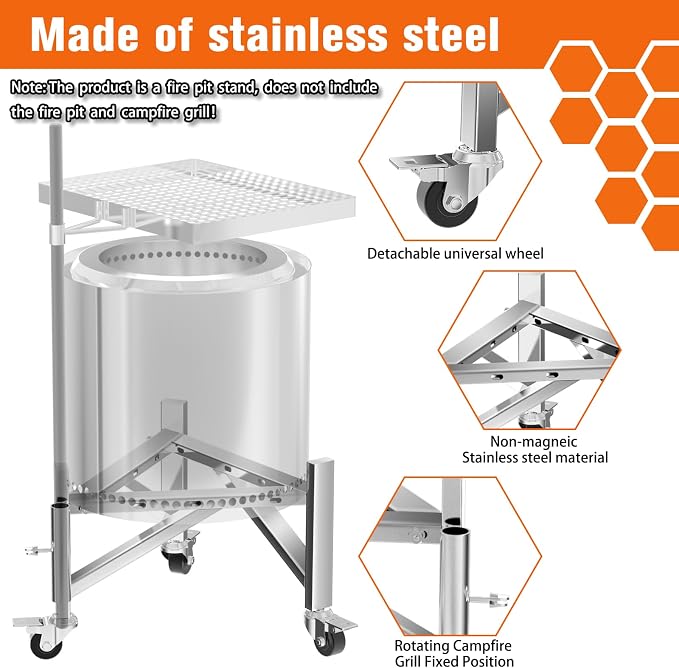 Universal Firepit Stand for 15" 17" 19.5" 22" 25" 27" FirePit, Stainless Steel Camping Fire Pit Stand for Solo Stove Ranger, Bonfire, Yukon, Outdoor Fireplace Accessory for Solo Stove & Other Fire Pit