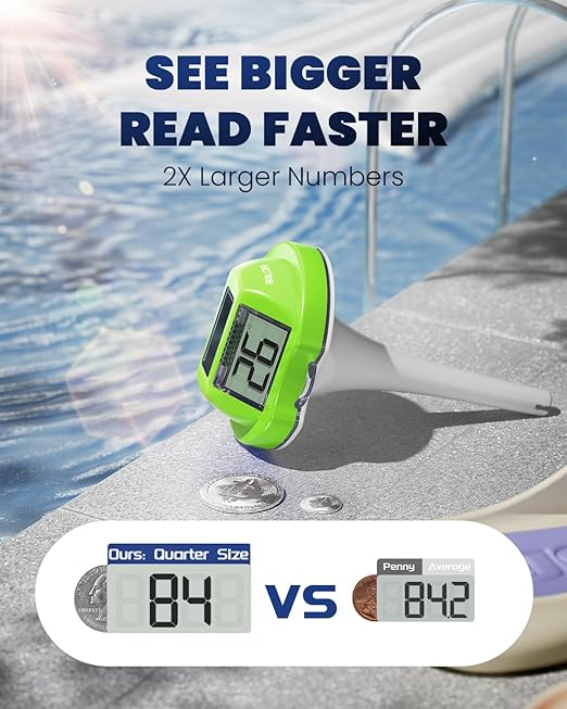 BALDR Pool Thermometer Floating Easy Read, Solar Digital Pool Thermometer with Dual Large Screens, IPX7 Water Temperature Gauge for Inground Above Ground Pools & Spas (Green)