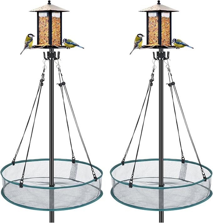 LemonRoad 2 Sets Bird Seed Catcher for Outdoors Feeder 20'' Wild Bird Feeding Tray Hanging Platform Feeding Hoop with Holes Fits 1'' Pole Seed Catcher for Finch Garden Backyard